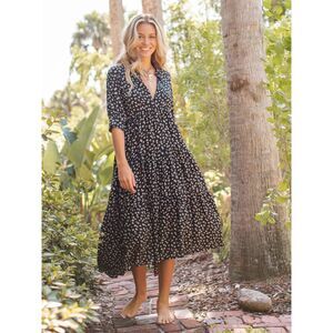 Natural Life Rebecca Midi Dress Black size Large Floral Fall Family Photos Boho